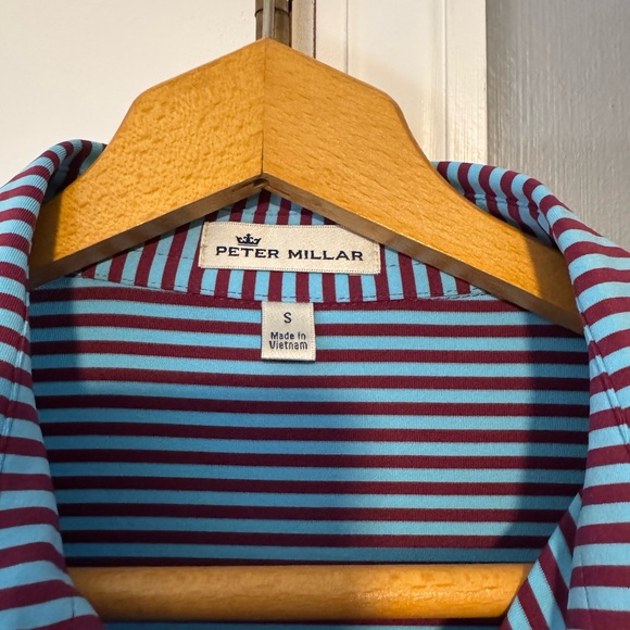 Peter Millar golf Men's Striped Polo Shirt - Blue and maroon - Picture 2 of 3